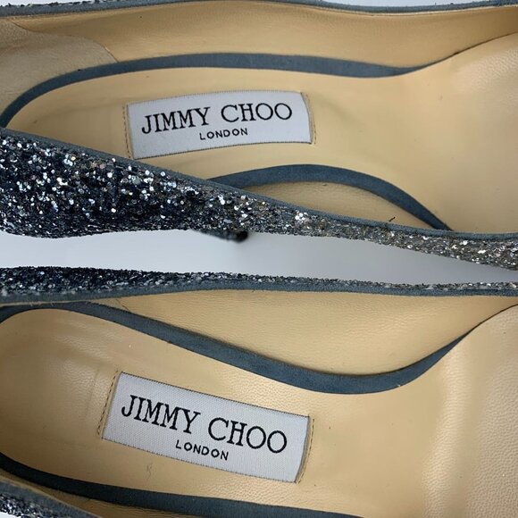 NIB Jimmy Choo Silver and Dusk Blue  Glitter Fabric Pumps Size 39 - Picture 10 of 13